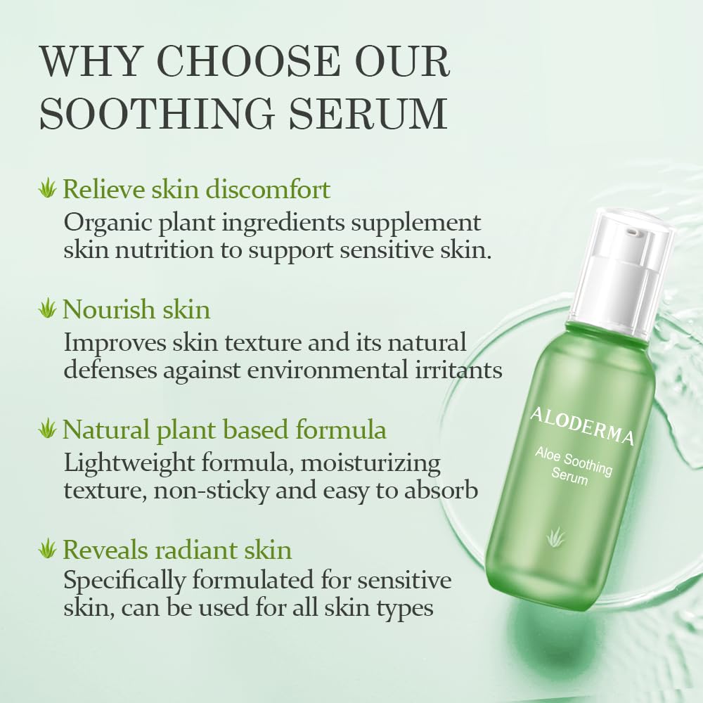 Aloderma serum texture close-up reveals light, fast-absorbing hydration.