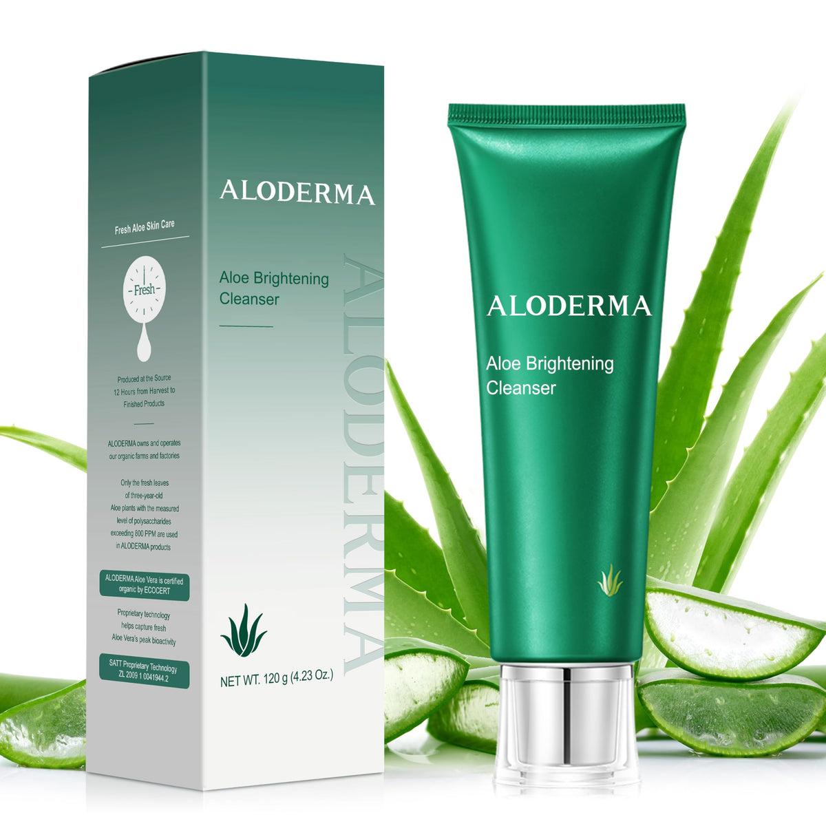 Aloderma Skin Brightening Cleanser bottle for daily radiance and even skin tone.
