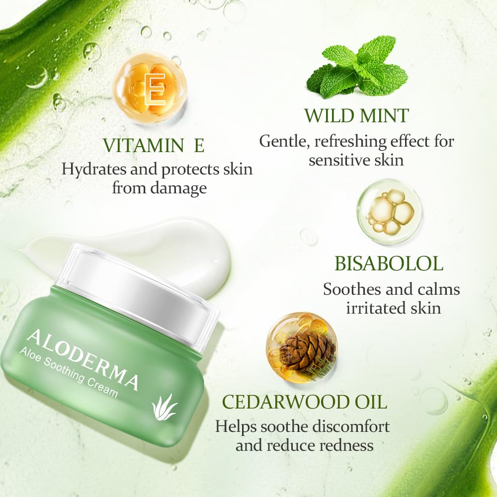 Aloderma Soothing Face Cream texture close-up shows quick absorption.