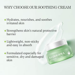 Aloderma Soothing Face Cream jar with squalane and vitamin E for calm skin.