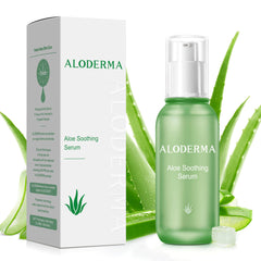 Aloderma soothing serum bottle showing gentle daily hydration for sensitive skin.