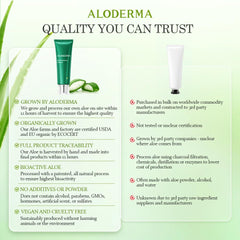 Aloderma USDA and EU organic certification label on packaging.