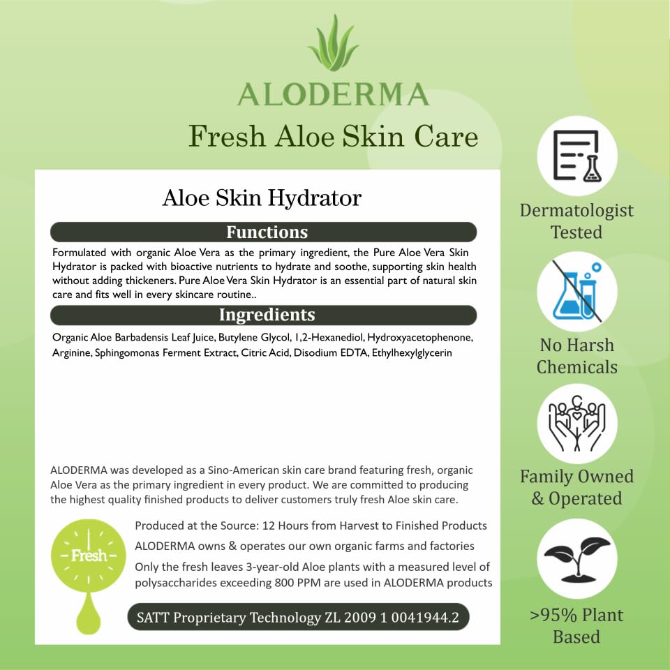 Aloderma organic certification logos indicate USDA and ECOCERT status.