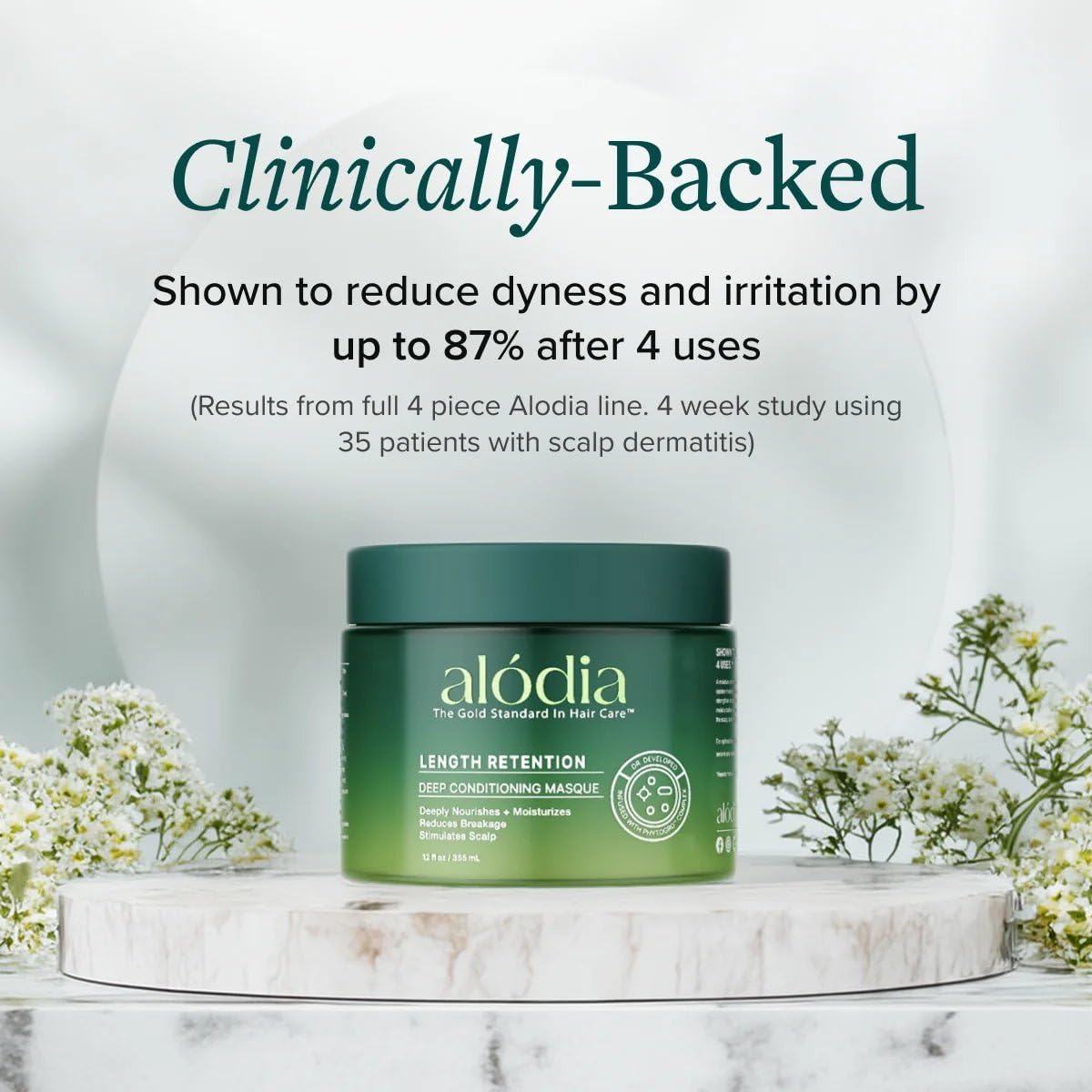 ALODIA Deep Conditioning Masque creamy texture on hand ready for application.