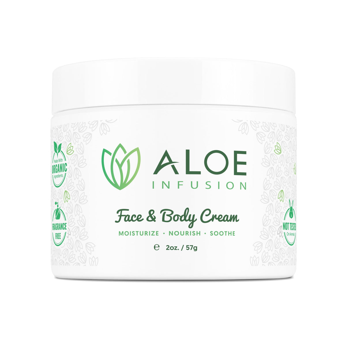 Aloe Infusion face and body cream jar delivers deep hydration with a non-greasy finish.