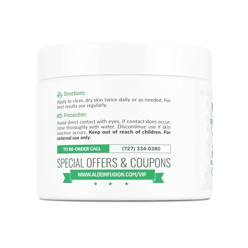 Close-up of Aloe Infusion ingredients list highlighting shea butter and oils.