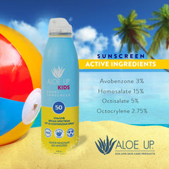 Aloe Up Kids SPF50 fragrance-free spray on skin