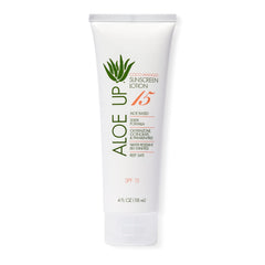Aloe Up White Collection SPF 15 sunscreen bottle for daily face and body protection.
