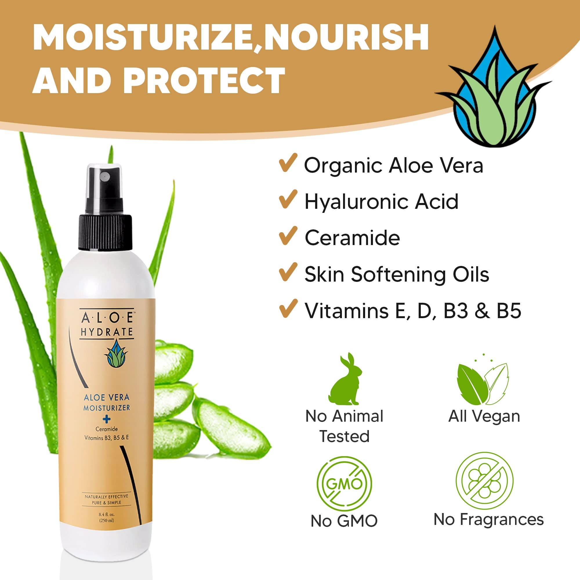 AloeHydrate ingredients close-up highlights clean, nourishing components.