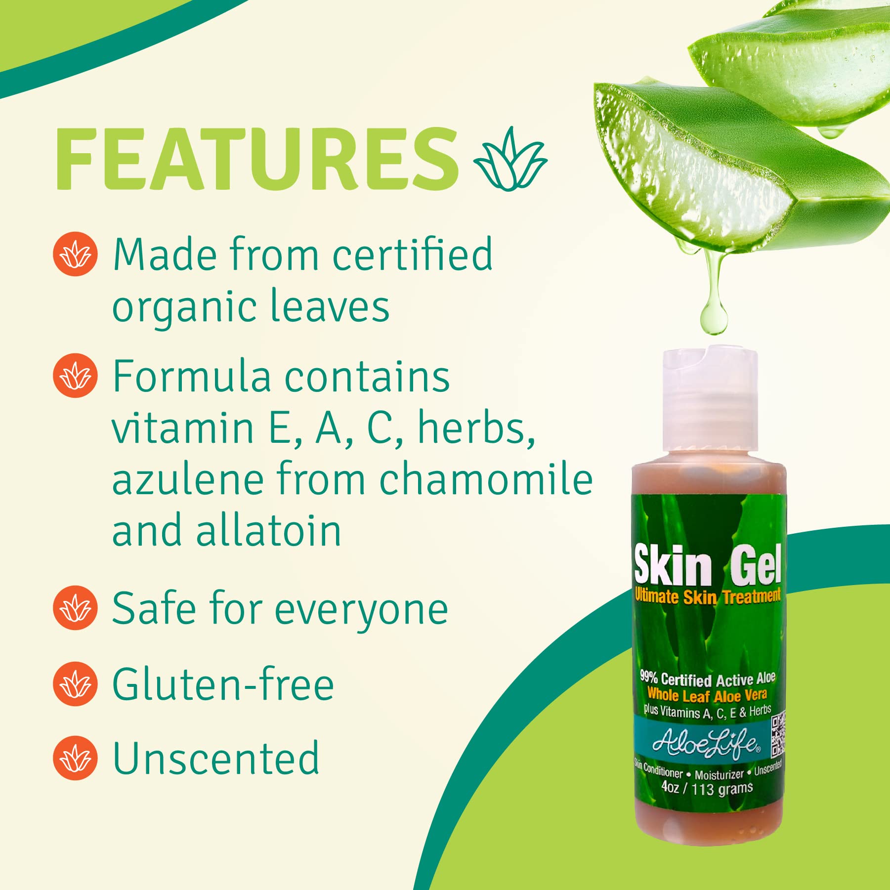 Aloe Life Skin Gel moisturizes dry skin and stretch marks with natural botanicals