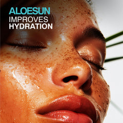 ALOESUN lavender oil bottle highlights calming fragrance for post-sun care.
