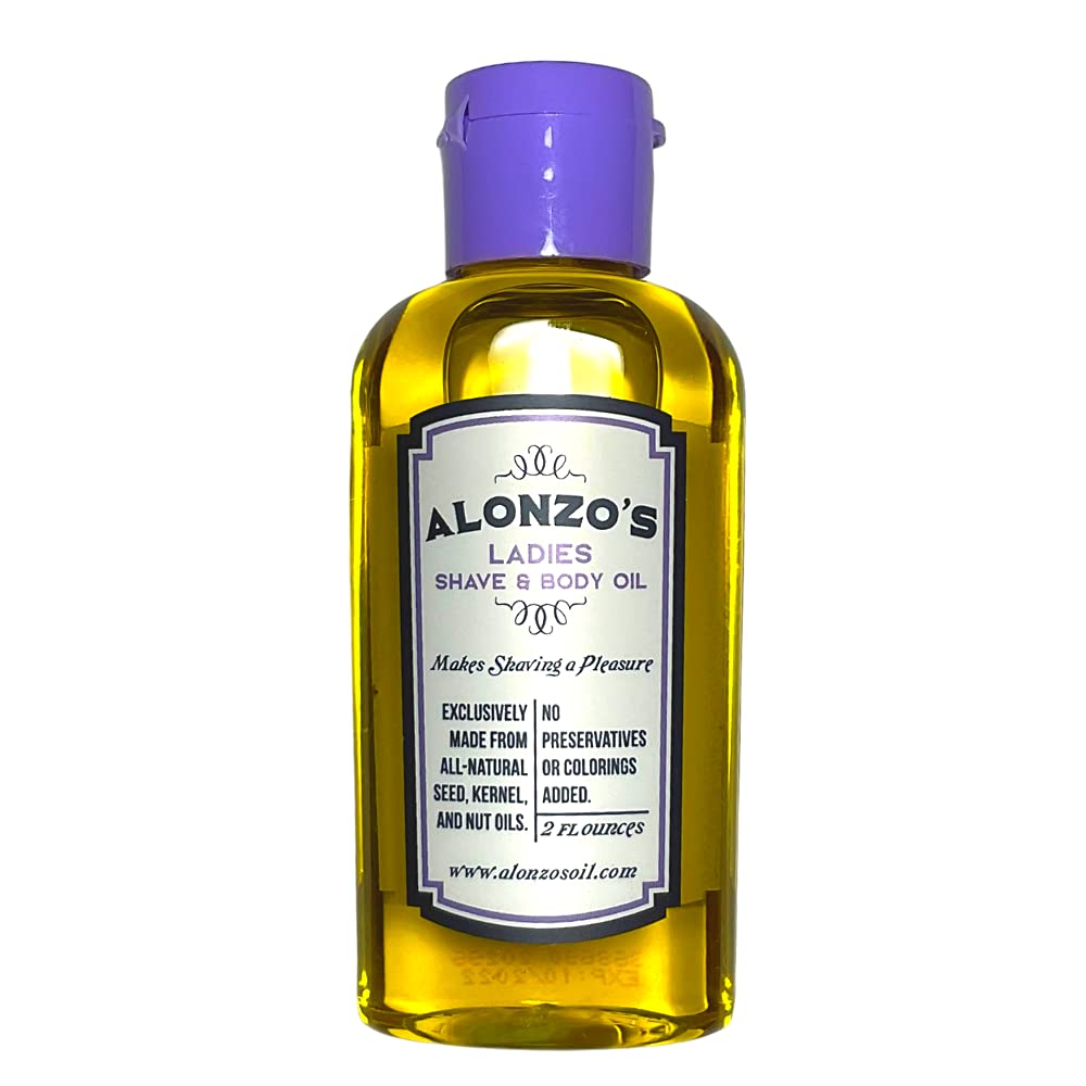 ALONZO'S SENSATIONAL SHAVE bottle close-up showing all-natural oils for pre-shave lubrication