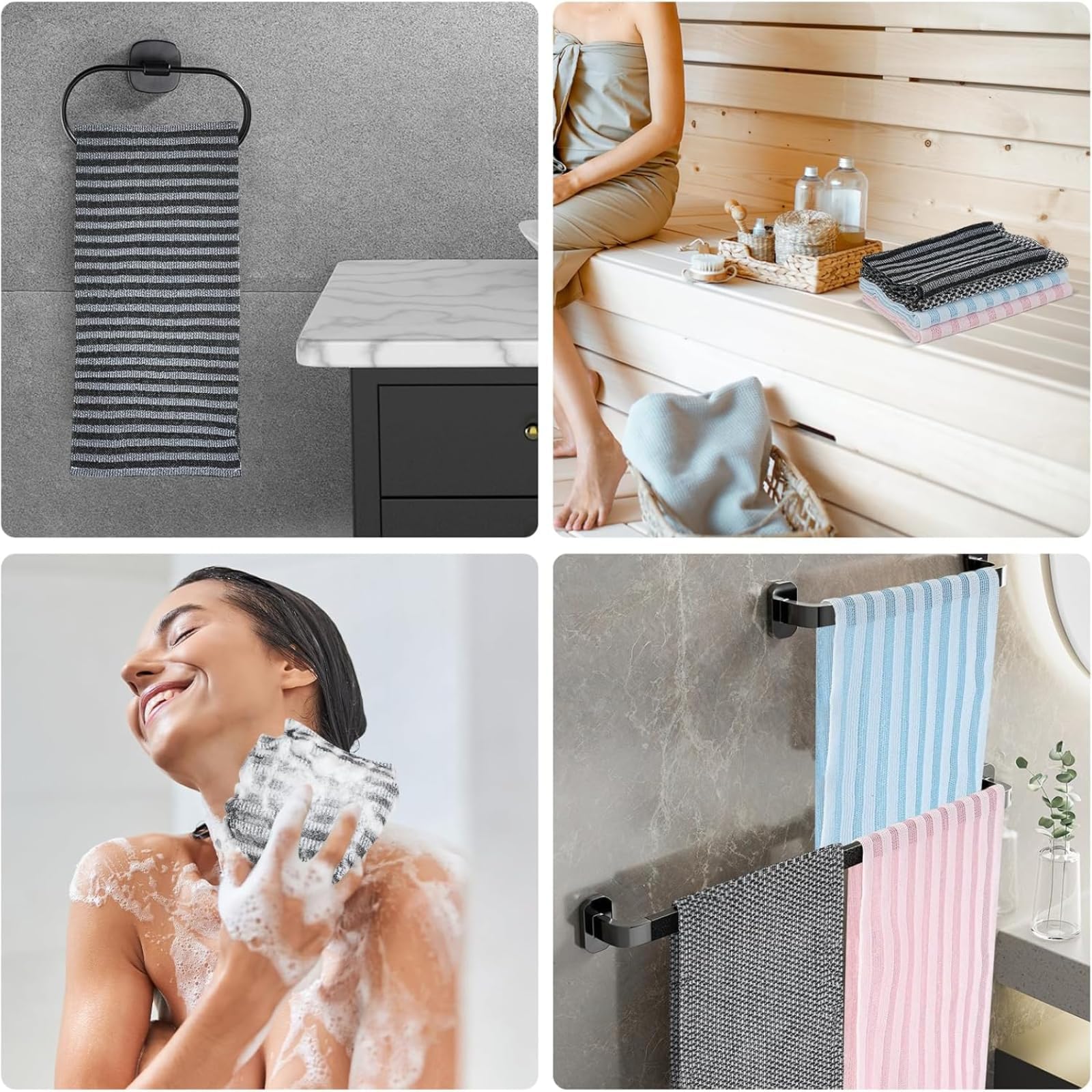 Alorin Exfoliating Towel sleek black color ready for daily use.