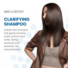 ALOXXI Clarifying Shampoo color-treated closeup reveals vibrant color protection and shine.