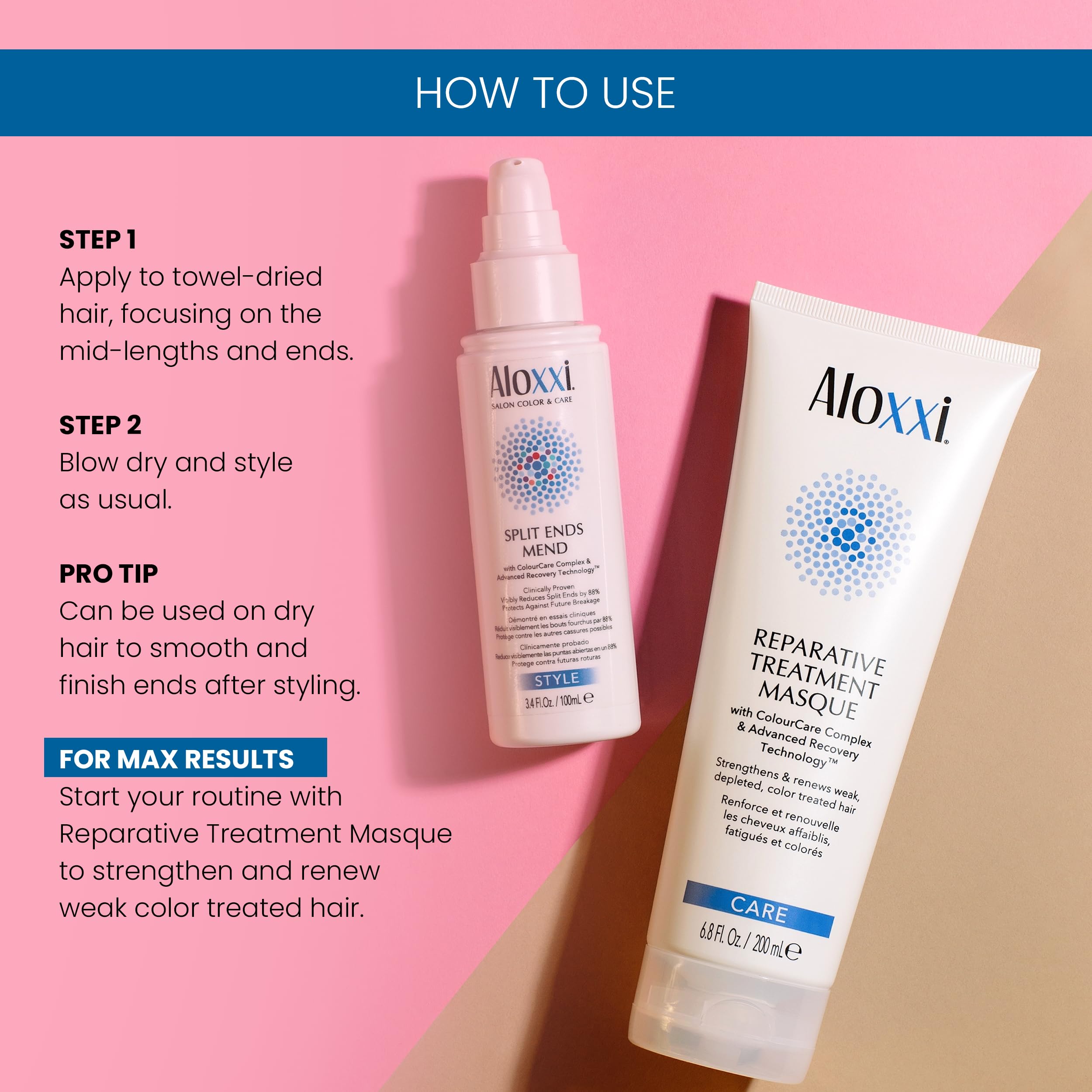 ALOXXI Split Ends Mend packaging with bottle