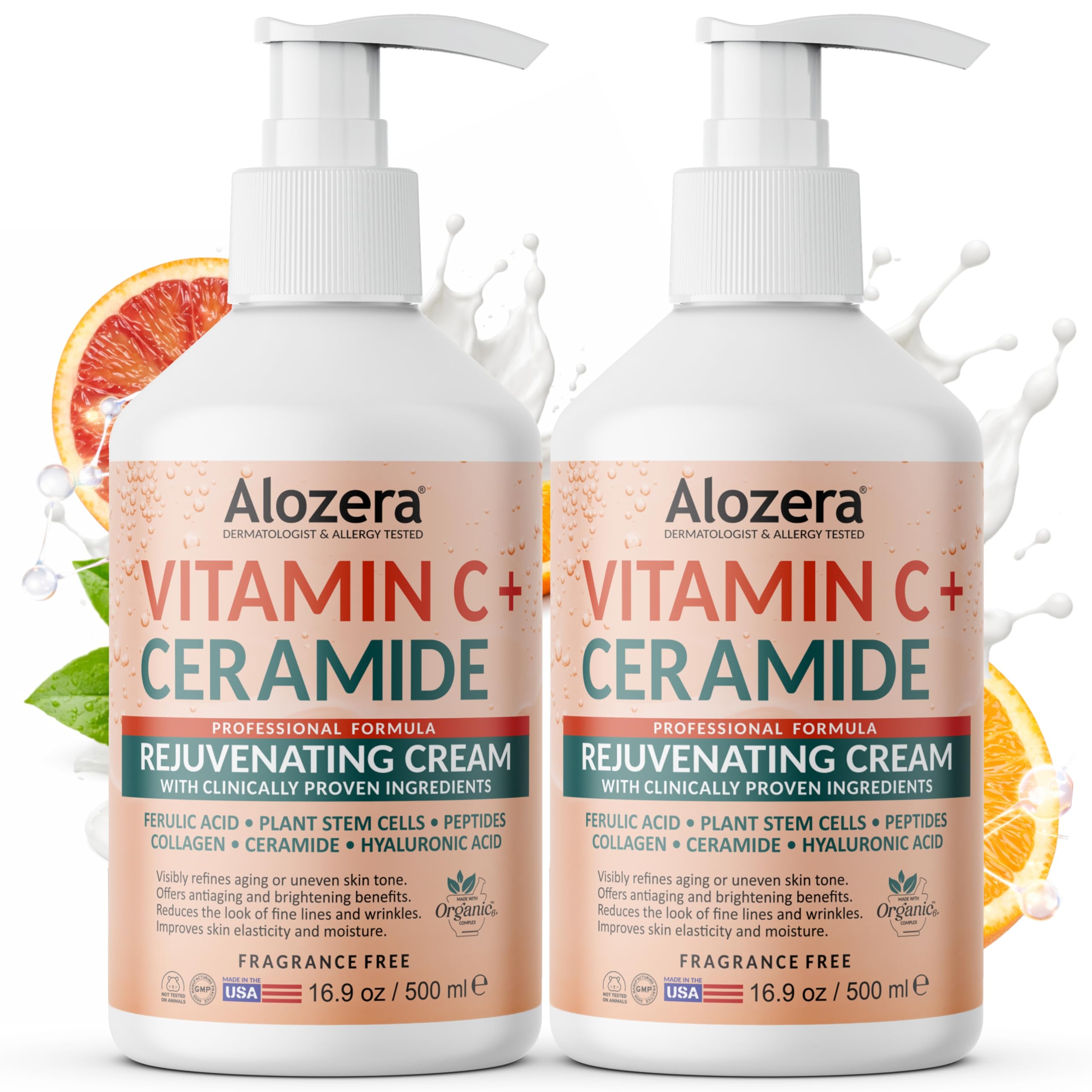 Alozera Vitamin C Body Lotion bottle front for fragrance-free daily hydration.