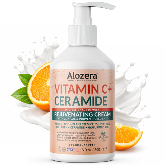 Alozera Vitamin C Body Lotion bottle front for fragrance-free hydration.