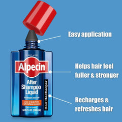 Alpecin After Shampoo Liquid pour shot demonstrates easy daily application.