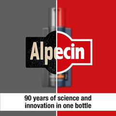 Alpecin C1 bottle with pump in modern bathroom setting.