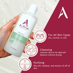 Alpha Skin Care Refreshing Face Wash foamy lather on palm for makeup and oil removal.