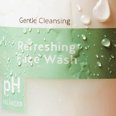 Running water demonstrates Alpha Skin Care Refreshing Face Wash rinsing clean for balanced skin.