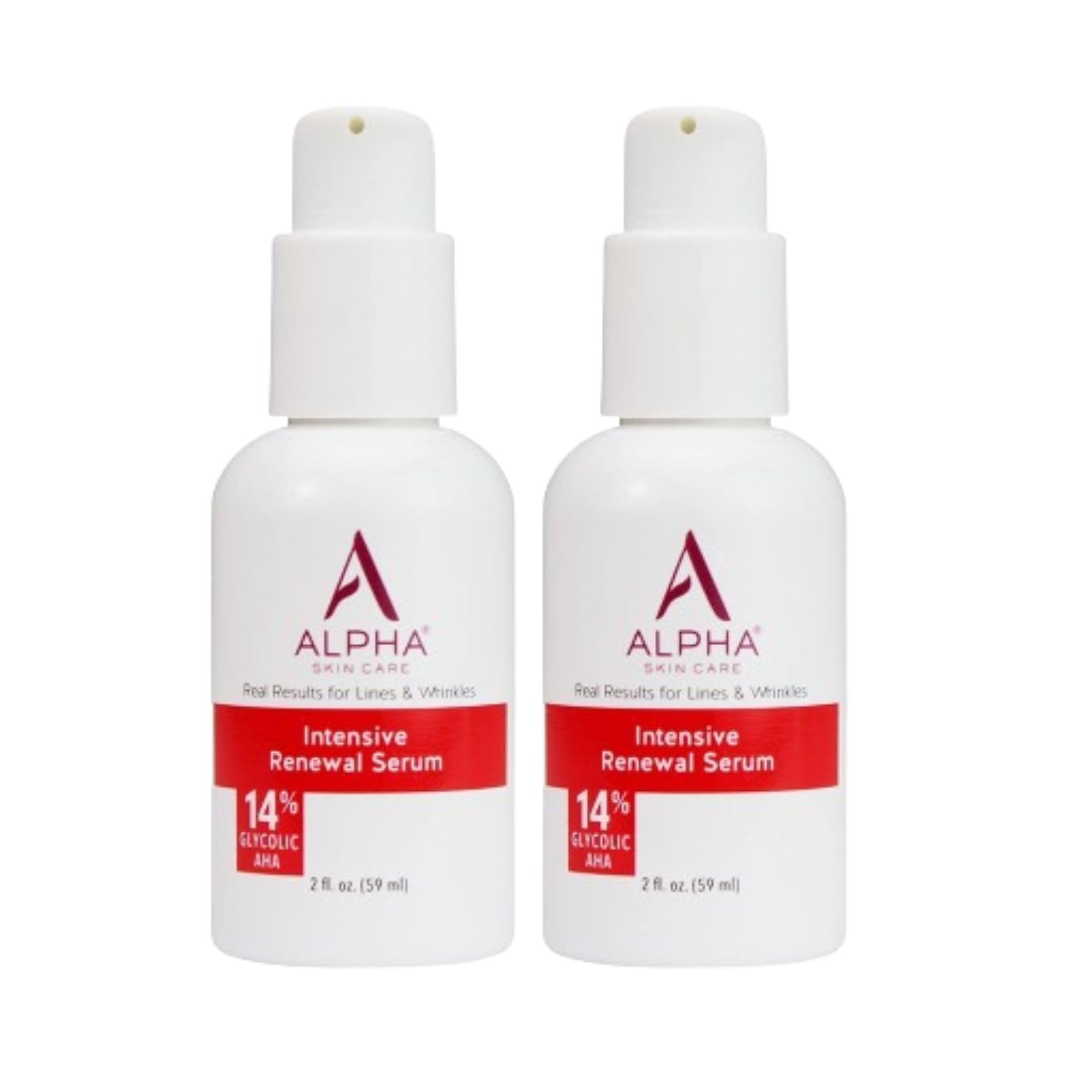 Alpha Skin Care Renewal Serum bottle showing 14% glycolic AHA for smoother skin