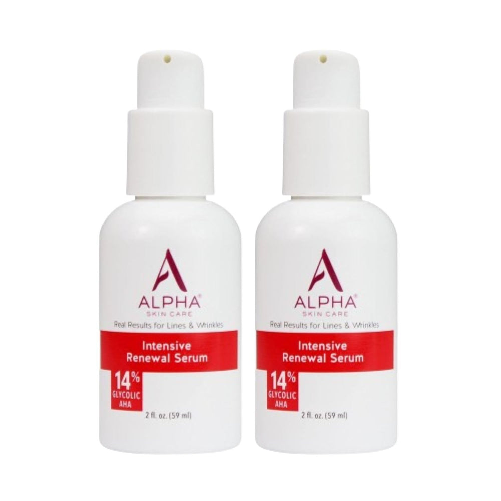 Alpha Skin Care Renewal Serum bottle showing 14% glycolic AHA for smoother skin