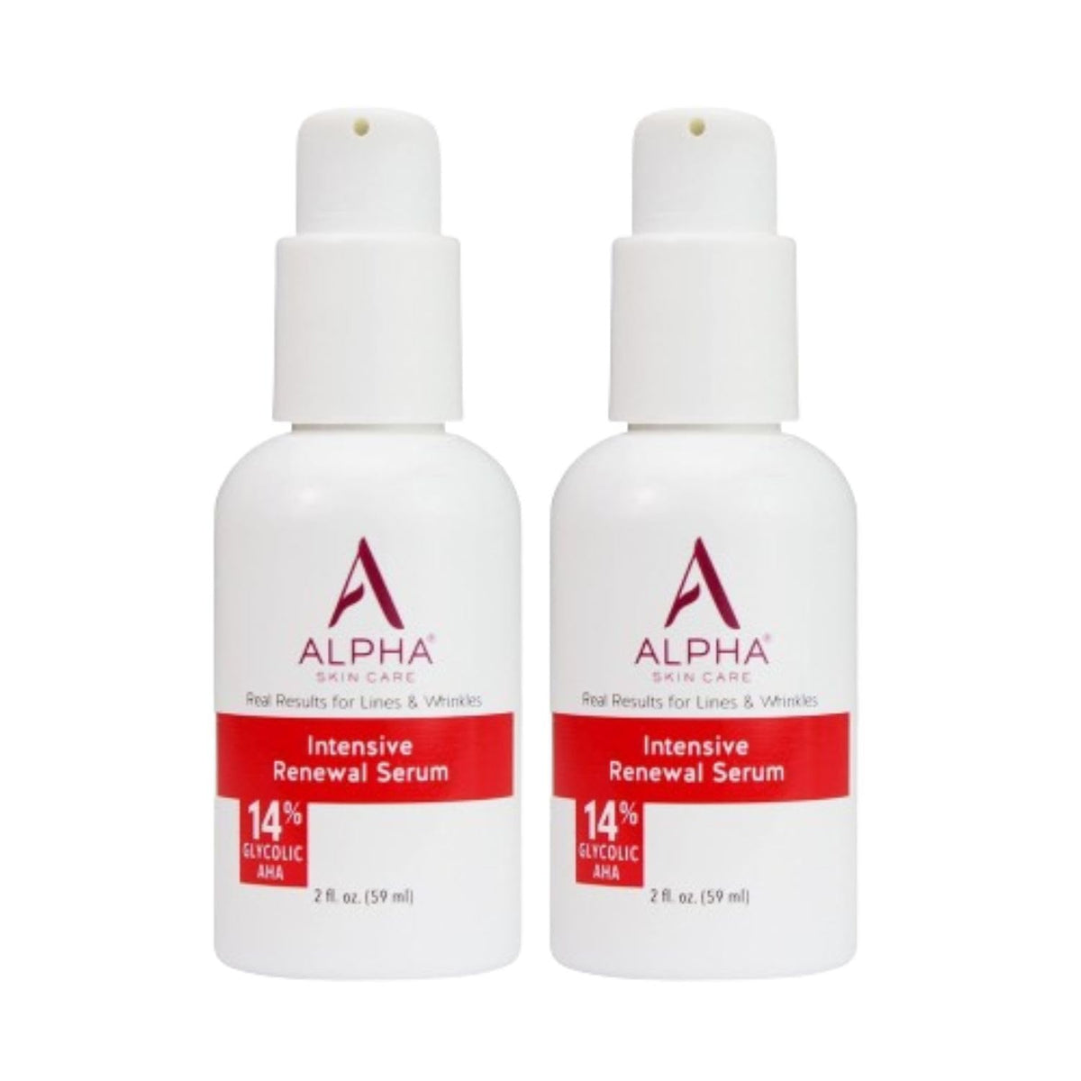 Alpha Skin Care Renewal Serum bottle showing 14% glycolic AHA for smoother skin