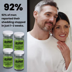 AlphainFuze kit components highlighting biotin and ginseng for stronger-looking hair
