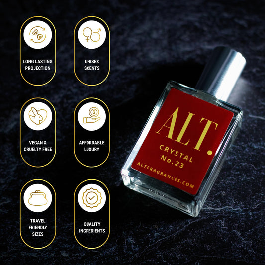 ALT Crystal No. 23 close-up highlights jasmine and saffron notes for a striking opening.