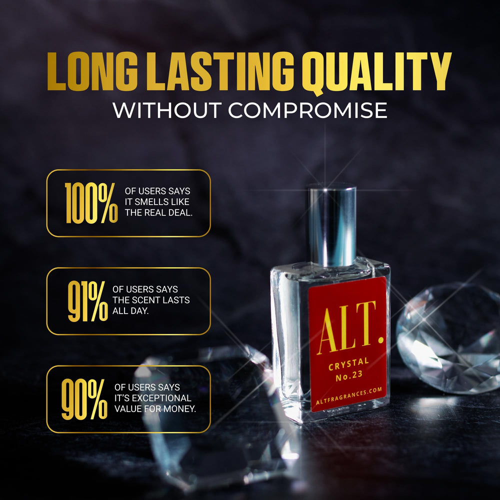 ALT Crystal No. 23 unisex bottle on a clean surface showcases modern sophistication.