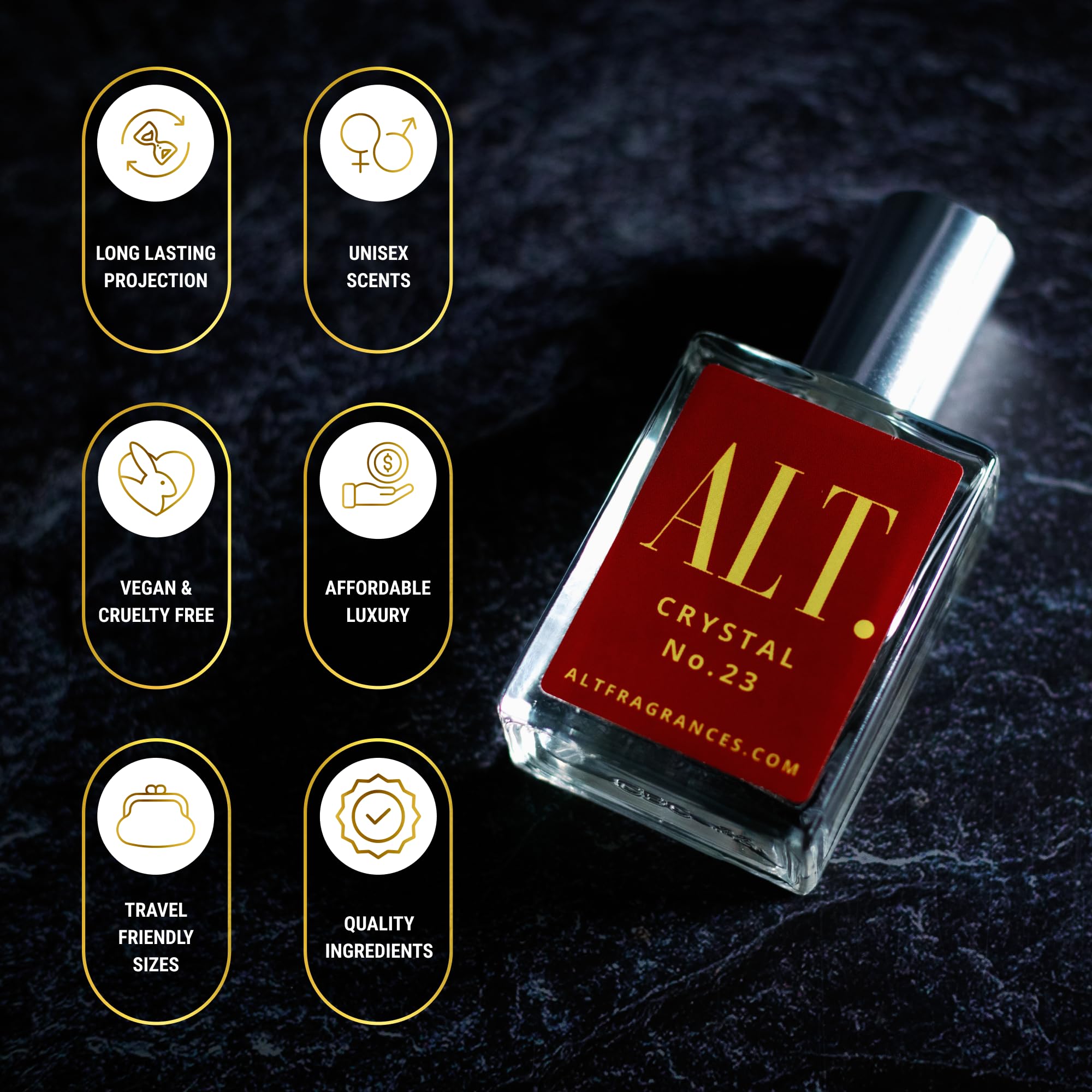 ALT Crystal No. 23 label conveying premium scent character and lasting impression.