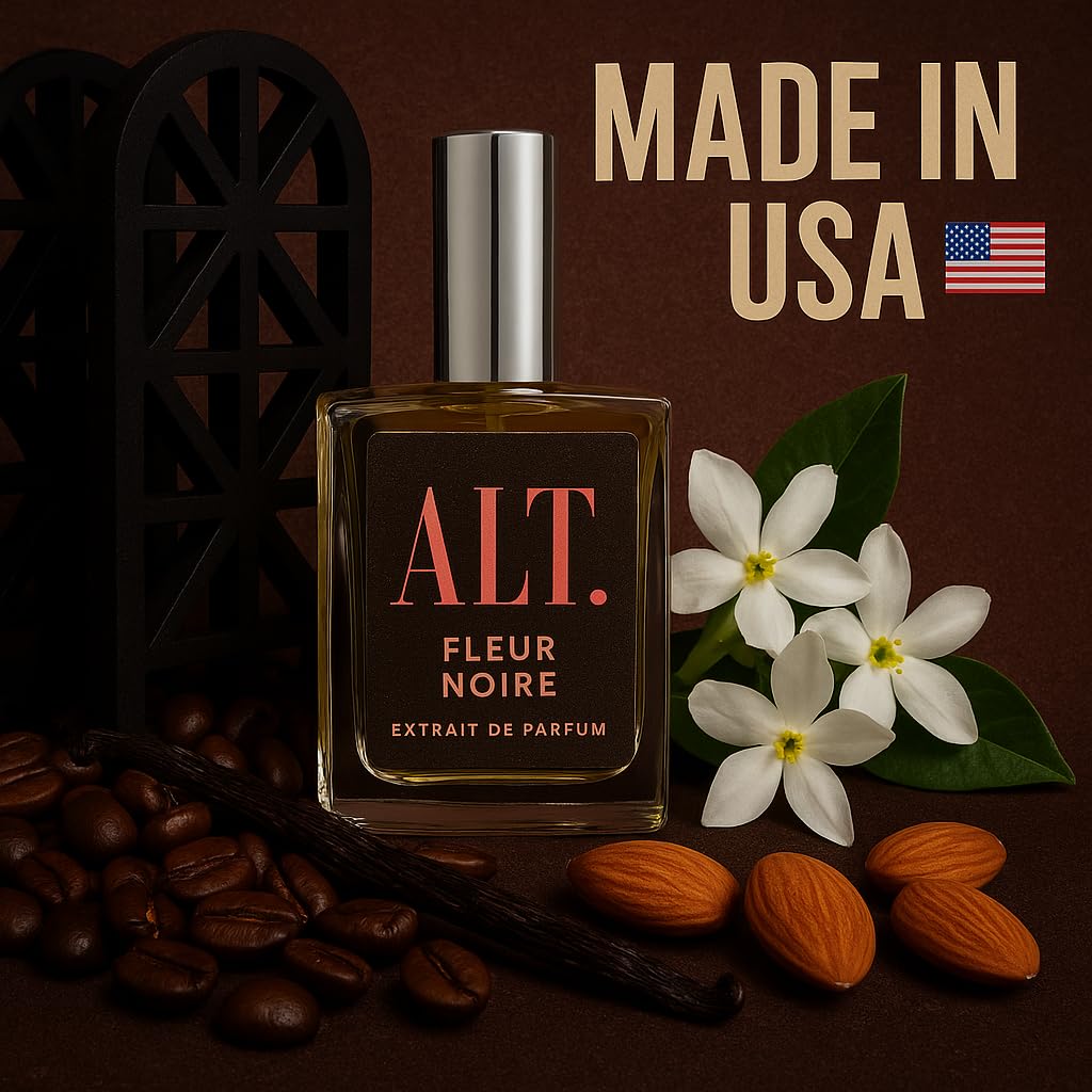 ALT. FRAGRANCES Fleur Noire front view bottle highlights sleek design for daily wear