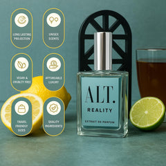 ALT. FRAGRANCES Reality black-tea-ginger note offers bold warmth for evenings.