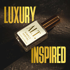 ALT. Fragrances Simply Santal Extrait leather texture shot suggests confident, contemporary style.