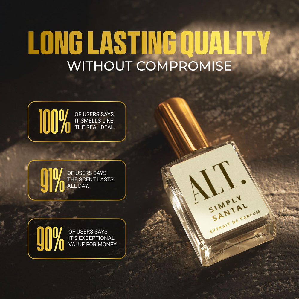 ALT. FRAGRANCES Simply Santal made in USA for quality assurance.