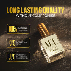 ALT. FRAGRANCES Simply Santal made in USA for quality assurance.