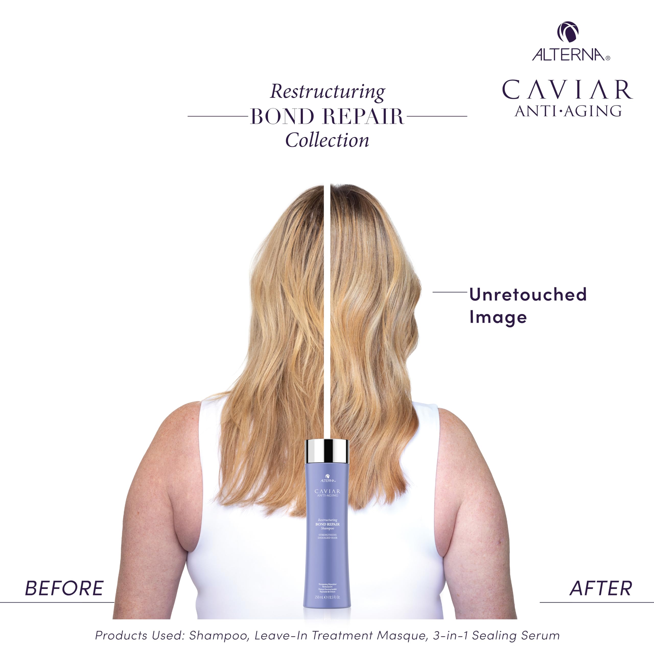 Visual of damaged bonds before and after Alterna treatment.