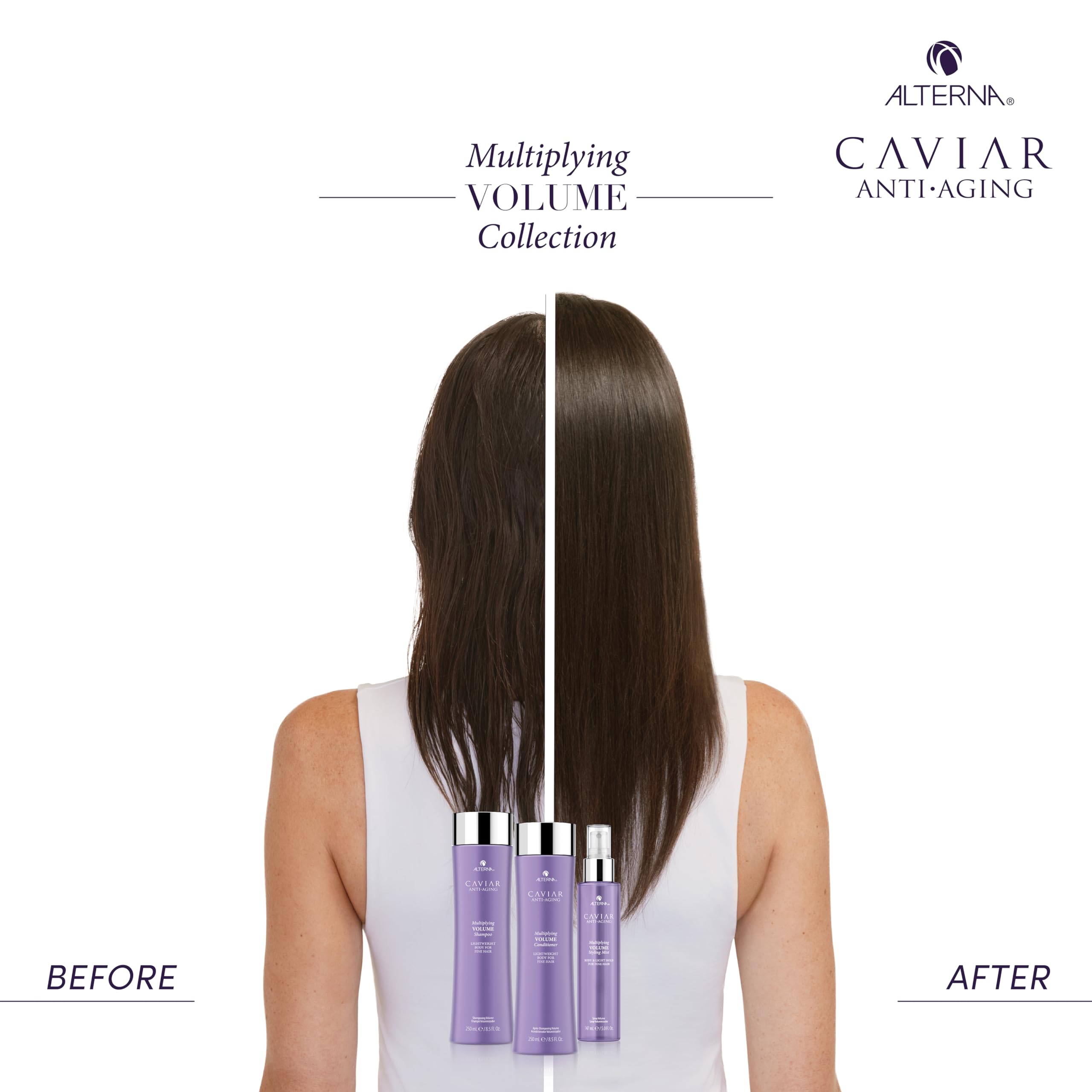 Suitable for all hair types with Alterna Caviar Anti-Aging Multiplying Volume Styling Mist.