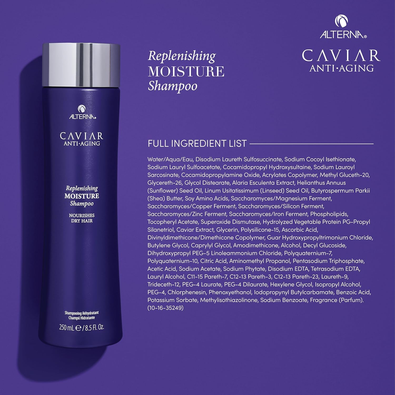 Alterna Caviar Anti-Aging Shampoo pour shows even distribution for balanced cleansing