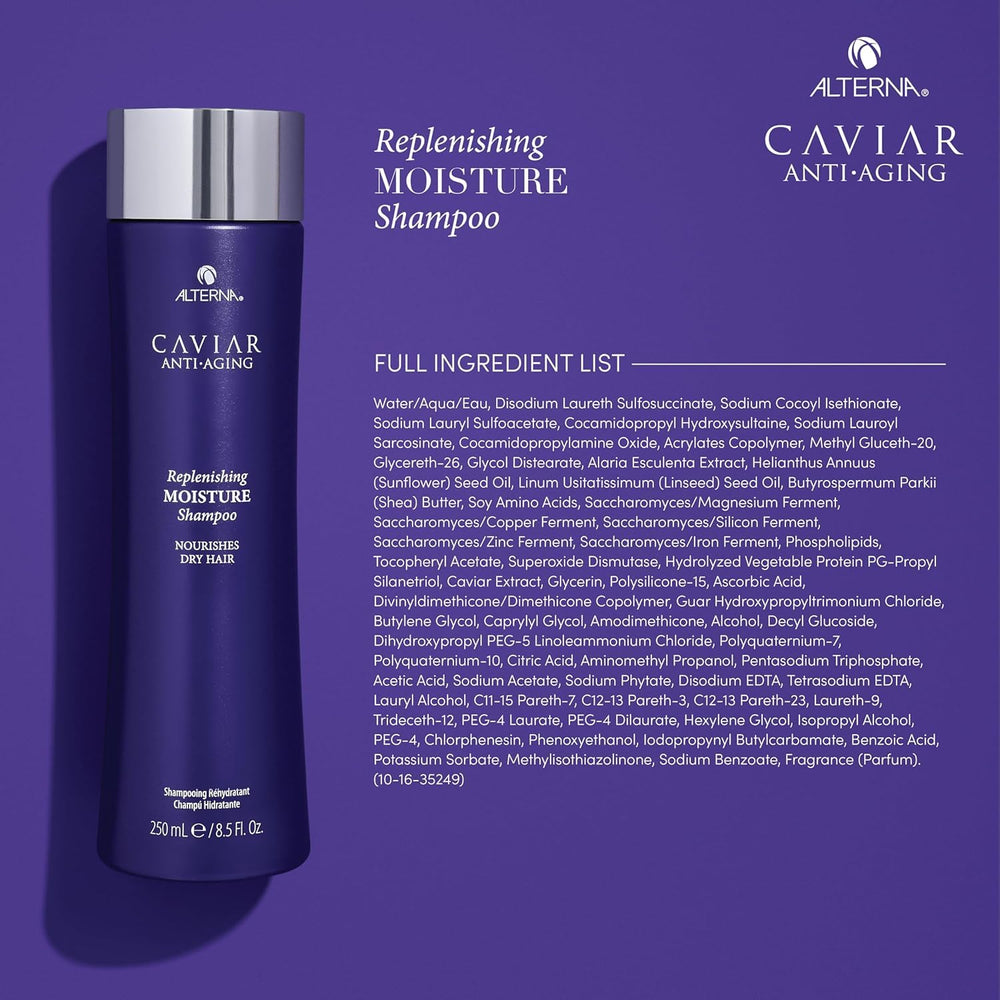 Alterna Caviar Anti-Aging Shampoo pour shows even distribution for balanced cleansing