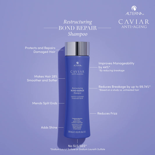 Alterna Caviar Bond Repair Conditioner bottle delivers softness and manageability.