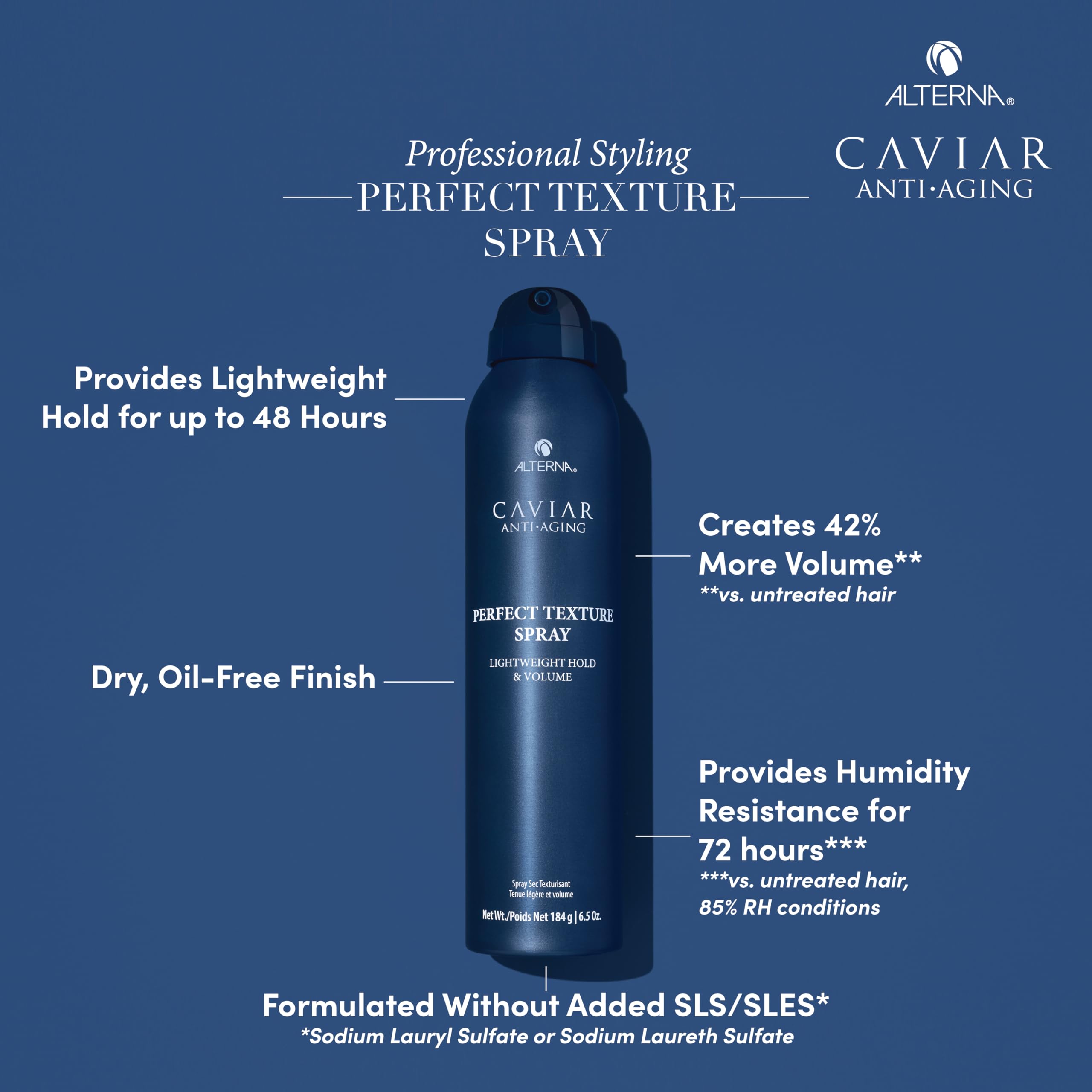 Alterna Caviar Texture Spray application image shows buildable texture for fullness