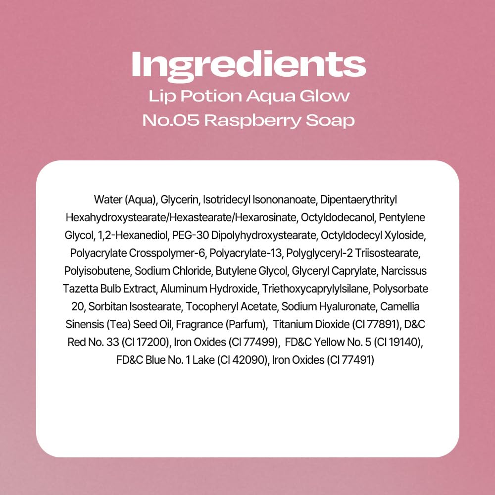 alternativestereo Lip Potion Aqua Glow Raspberry Soap no5-display shows bold color and glow.