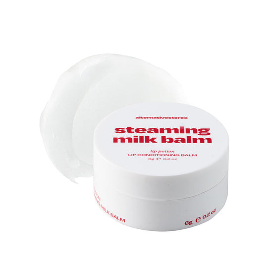Alternativestereo Lip Potion Steaming Milk Balm jar for weightless lip hydration.