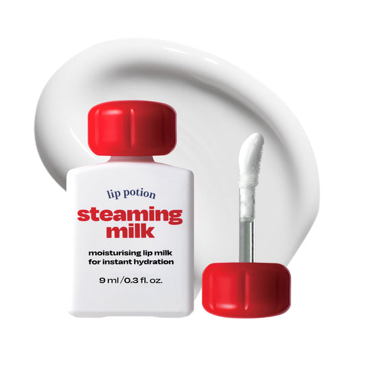 alternativestereo Lip Potion Steaming Milk jar offers deep hydration for smooth lips.