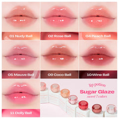 Swatch in No.10 Wine Ball shows rich, deep shade from Lip Potion Sugar Glaze Tint.