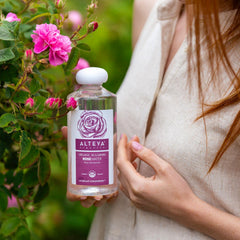 Alteya Organics Rose Water Toner care routine suggesting skin hydration ritual