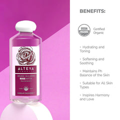 Alteya Organics Rose Water Toner packaging display with eco-friendly packaging