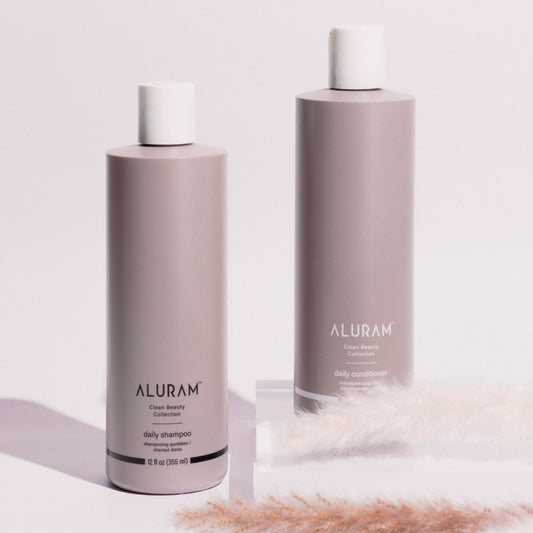 ALURAM packaging highlights silicone-free, sulfate-free, and clean beauty formula.